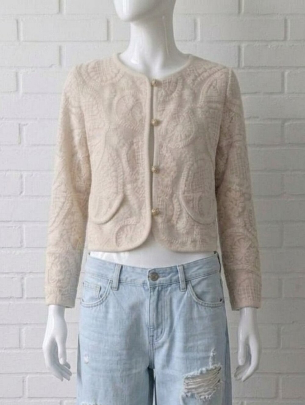 Boho Chic Romantic Lace Jacket with Gold Buttons - Paisley Crochet